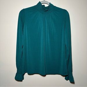 Banana Republic Teal&Black Ruffle Neck Long Sleeve Careerwear Office Blouse S